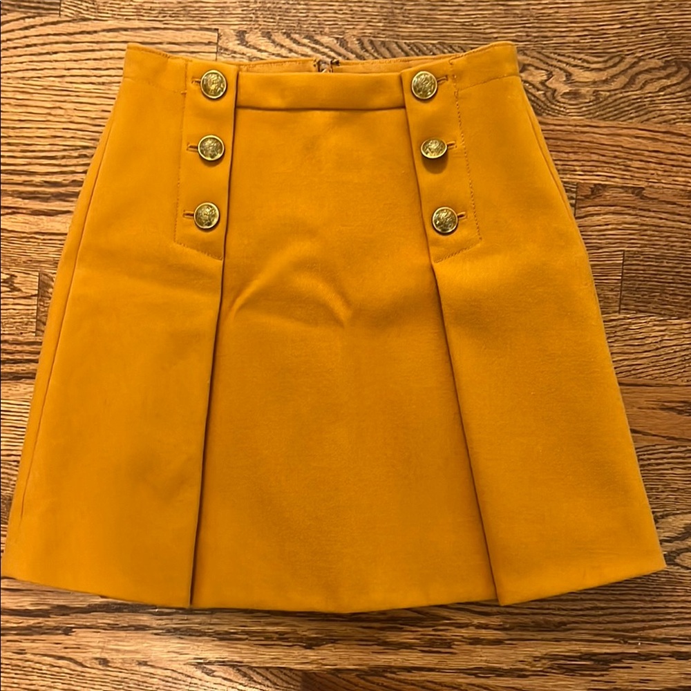 J. Crew Yellow Pleated A-Line Mini Skirt Size 6 Wool fully lined